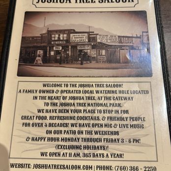 Joshua Tree Saloon - Menu - Dive Bars Near Me - Joshua Tree, California