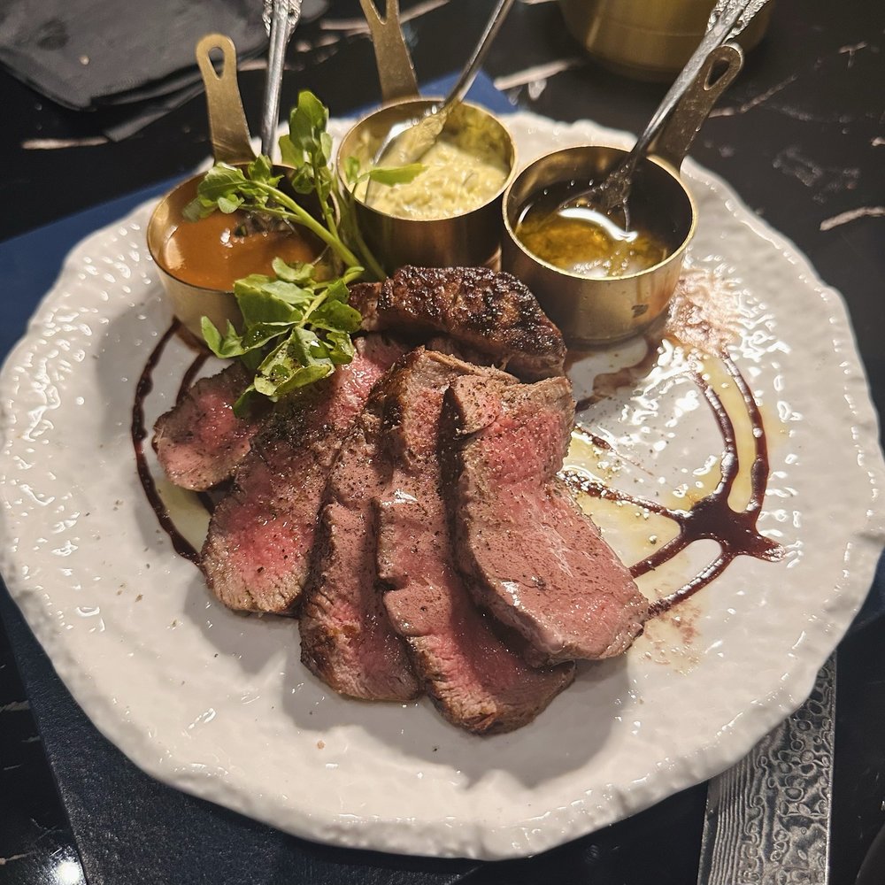 Prime 141 - Filet mignon with three sauce perfectly cooked - Steakhouses Near Me - Enterprise, Nevada Prime 141 - Filet mignon with three sauce perfectly cooked - Steakhouses Near Me - Enterprise, Nevada