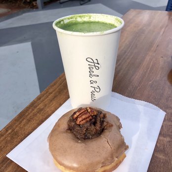 Hook And Press Donuts - pecan pie donut & matcha latte - Donuts Near Me - Santa Barbara, California Hook And Press Donuts - pecan pie donut & matcha latte - Donuts Near Me - Santa Barbara, California