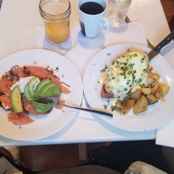 Red House Cafe - Salmon on potato cakes and crab Benedict - Breakfast & Brunch Near Me - Pacific Grove, California