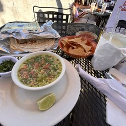 La Fonda Latina - Chicken soup/caldo de pollo, Pina Colada, chips and salsa
