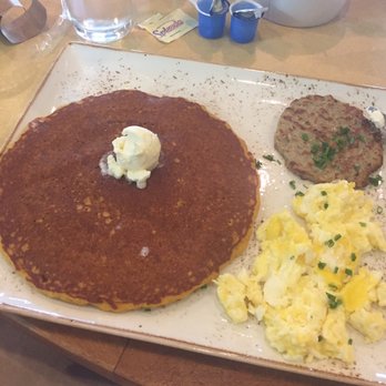 First Watch - Pumpkin Pancake Breakfast with chicken sausage and 2 scrambled eggs - Breakfast & Brunch Near Me - Stuart, Florida First Watch - Pumpkin Pancake Breakfast with chicken sausage and 2 scrambled eggs - Breakfast & Brunch Near Me - Stuart, Florida