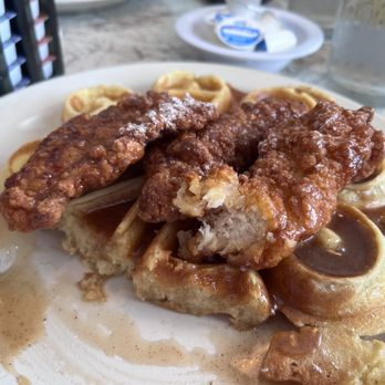 Pop's Diner - Waffle and chicken with bourbon maple syrup - Diners Near Me - Virginia Beach, Virginia Pop's Diner - Waffle and chicken with bourbon maple syrup - Diners Near Me - Virginia Beach, Virginia