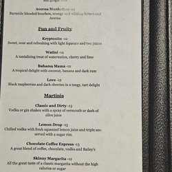 W XYZ Bar - Cocktail Menu