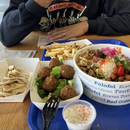 Pita Bread, Side Gyro or Falafel, Mediterranean Bowl, Fries