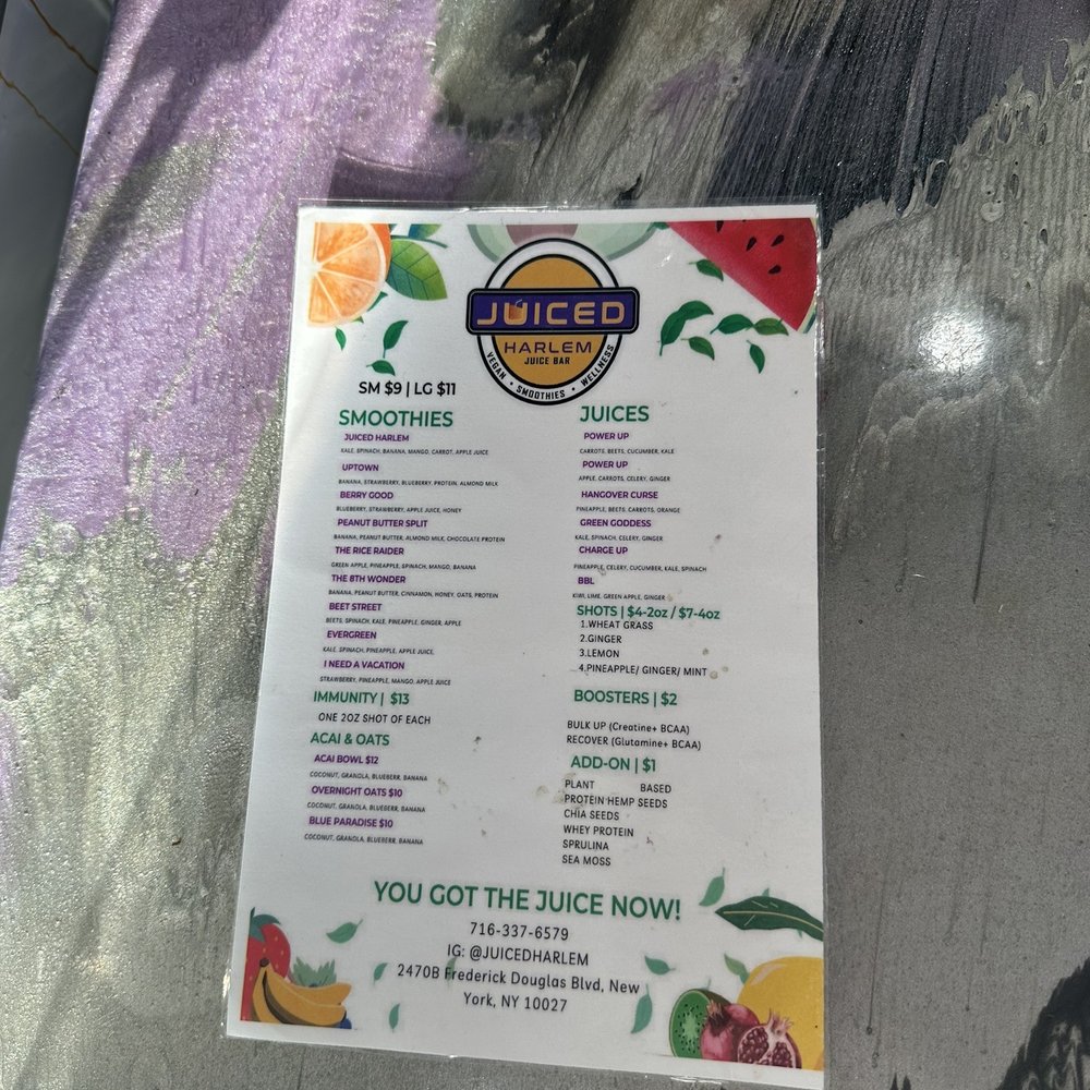 Juiced Harlem - Menu - Juice Bars & Smoothies Near Me - New York, New York Juiced Harlem - Menu - Juice Bars & Smoothies Near Me - New York, New York