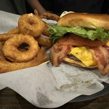 Bar Code Burgers - Backyard bacon burger with onion rings - Burgers Near Me - Las Vegas, Nevada