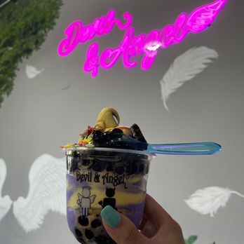 Devil & Angel Desserts - Ube & mango swirl! - Bubble Tea Near Me - Concord, California