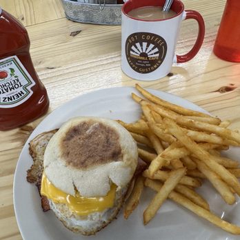Windmill Cafe - Breakfast Sandwich (ham), French fries, decaf coffee - Breakfast & Brunch Near Me - Savage, Minnesota