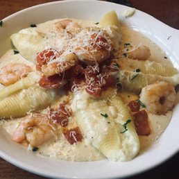 Giant shells & shrimp in Alfredo. One of current promos. Was very good. Giant shells & shrimp in Alfredo. One of current promos. Was very good.
