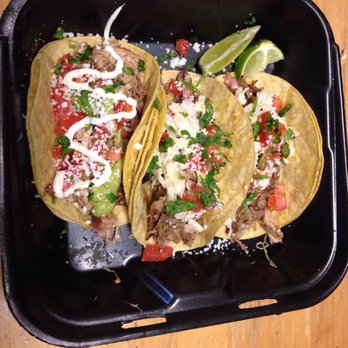 Doce Taqueria - Chicken taco (with the crema drizzle) and two carnitas tacos - Mexican Near Me - Pittsburgh, Pennsylvania