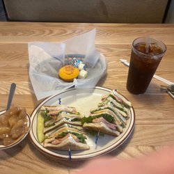 Cagney's Kitchen - Cagney Club Sandwich, Stewed Apples, and cornbread.