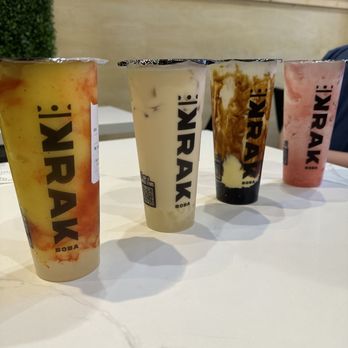 Krak Boba - Mango Tango, Jasmine Green Milk Tea (Large), King Brulee (Large), Strawberry Snow (Large) - Bubble Tea Near Me - Lake Forest, California