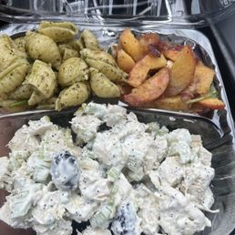 3 Item sampler- Yasmeen Chicken Salad, Pesto Pasta, Peach Salad, Pita 3 Item sampler- Yasmeen Chicken Salad, Pesto Pasta, Peach Salad, Pita