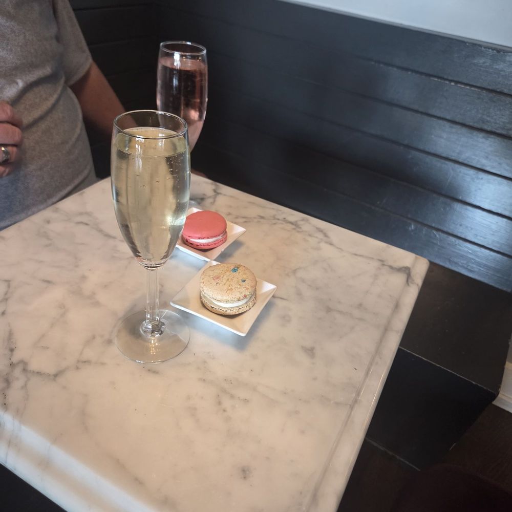 Macaron and champers Macaron and champers
