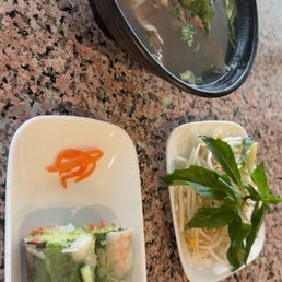 Pho and shrimp spring roll