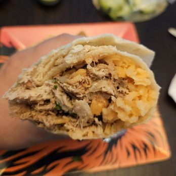 Tacos El Pollo - Inside carnitas burrito (no beans). Super flavorful. - Food Trucks Near Me - Pasadena, California