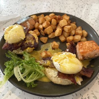 The Boathouse - Eggs, Benedict with honey salmon - Seafood Near Me - Saint Johns, Florida