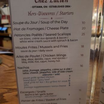Chez Lucien - Menu Feb 2026 - Bars Near Me - Ottawa, Ontario