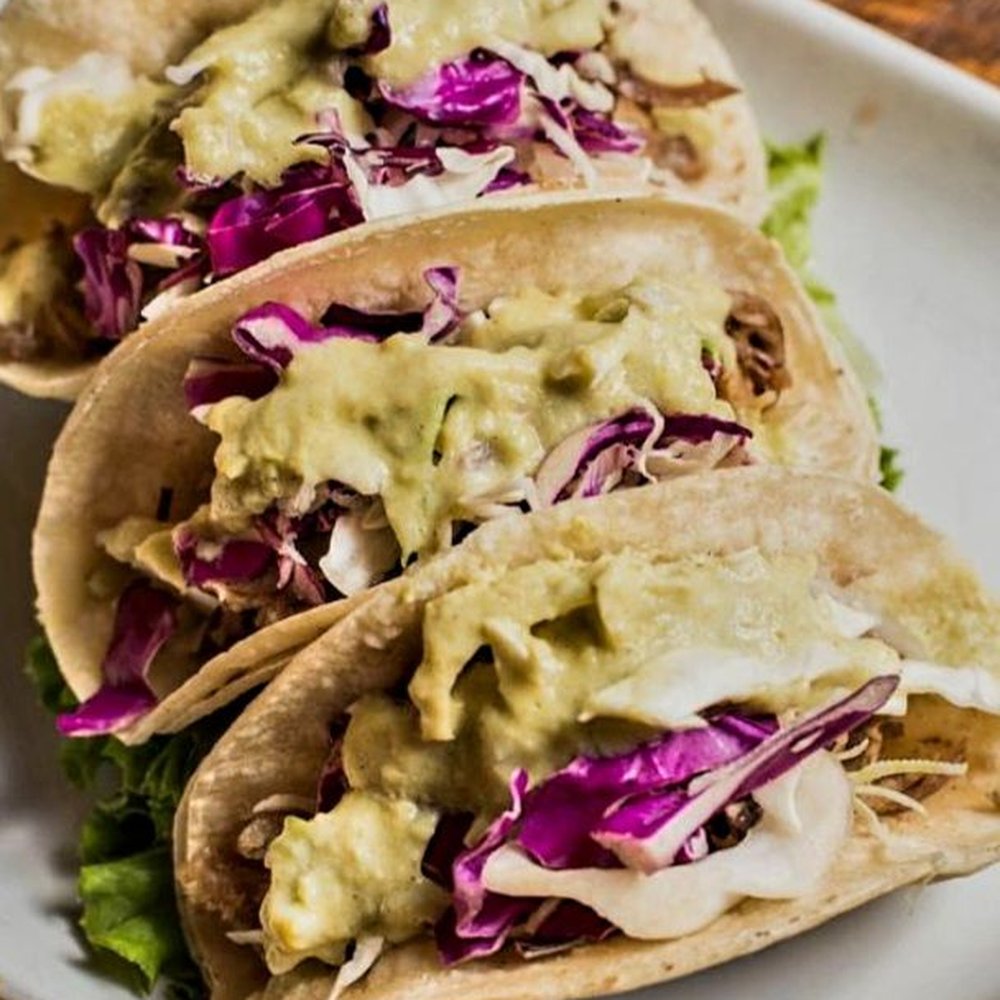 Float The River Brewing - Grilled chicken main street tacos topped with purple and green cabbage and our secret recipe green sauce. - American Near Me - Liberty Hill, Texas Float The River Brewing - Grilled chicken main street tacos topped with purple and green cabbage and our secret recipe green sauce. - American Near Me - Liberty Hill, Texas