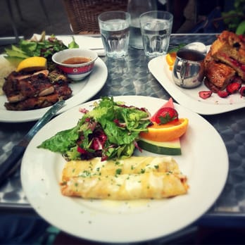 Queen Mother Cafe - Good brunch! From Left, Ping Gai, Pulled Chicken Crepes and Stuffed French Toast. - Asian Fusion Near Me - Toronto, Ontario Queen Mother Cafe - Good brunch! From Left, Ping Gai, Pulled Chicken Crepes and Stuffed French Toast. - Asian Fusion Near Me - Toronto, Ontario