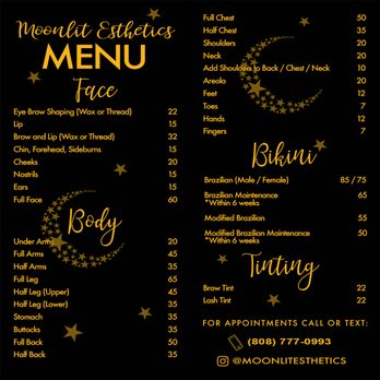 Moonlit Esthetics - *Prices subject to change - Waxing Near Me Moonlit Esthetics - *Prices subject to change - Waxing Near Me