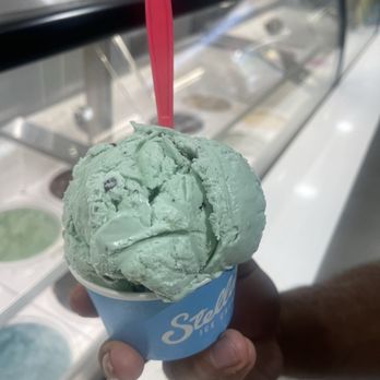 Stella's Ice Cream - Huge single scoop of chocolate chip mint! Definitely worth the price! - Ice Cream & Frozen Yogurt Near Me - Little Elm, Texas Stella's Ice Cream - Huge single scoop of chocolate chip mint! Definitely worth the price! - Ice Cream & Frozen Yogurt Near Me - Little Elm, Texas