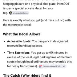 Photo License Center - This photo shows the information for a DISABLED DECAL FOR MOTORCYCLE TAGS IF YOU ALREADY HAVE A DISABLED TAG ON YOUR CAR.