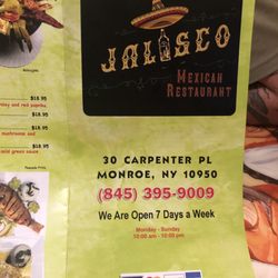Jalisco Mexican Restaurant - Menu