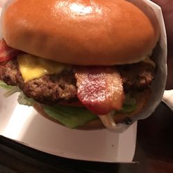 Hardee's - This is a half pound bacon thick burger. It's on a sweet bun and just juicy and yummy!  The beef is great quality too.