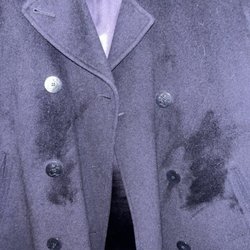 D & D Cleaners - My ruined L. L. Bean wool peacoat. Looked like this when I pulled off the plastic cover they put over it.