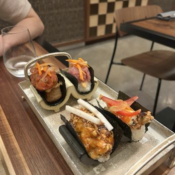 Tamu - hand rolls: crunch spicy akami, toro taku, aburi sake, chili ebi - Sushi Bars Near Me - Chicago, Illinois