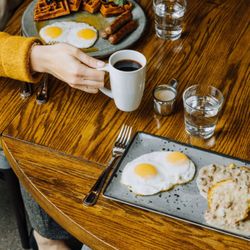 Ambler - Breakfast at Ambler Denver. Biscuits and Gravy. Eggs, sausage, waffles. Coffee.