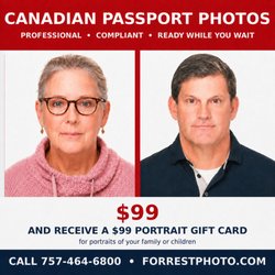 The Forrest Gallery Studio of Fine Photography - Canadian passport and citizenship photos professionally created and printed while you wait in Virginia Beach.