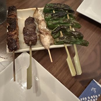 Torrance Yokocho - YAKITORI MOMO (Chicken Thigh) and yakitori HARAMI (Beef Inside Skirt Steak) and yakitori SHISHITO PEPPER - Izakaya Near Me - Torrance, California
