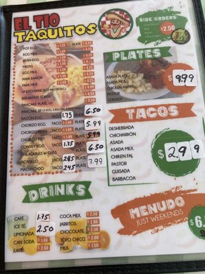 Menu photo 1 El Tío Taquitos San Antonio, TX