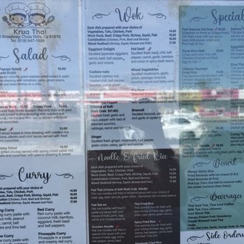 Krua Thai - Menu - Thai Near Me - Chula Vista, California