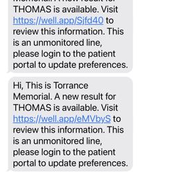 Torrance Memorial Physician Network Primary Care - El Segundo - They will text you in the middle of the night but the link they send is broken