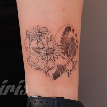 Iris Tattoo & Piercings Nashville - My son's foot print along with his birth month flowers and his name in the shape of a heart - Piercing Near Me - Nashville, Tennessee Iris Tattoo & Piercings Nashville - My son's foot print along with his birth month flowers and his name in the shape of a heart - Piercing Near Me - Nashville, Tennessee