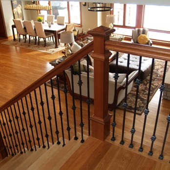 Stair Supplies - Beautiful Completed Project, with box newels and versatile series iron balusters. - Building Supplies Near Me - Goshen, Indiana Stair Supplies - Beautiful Completed Project, with box newels and versatile series iron balusters. - Building Supplies Near Me - Goshen, Indiana