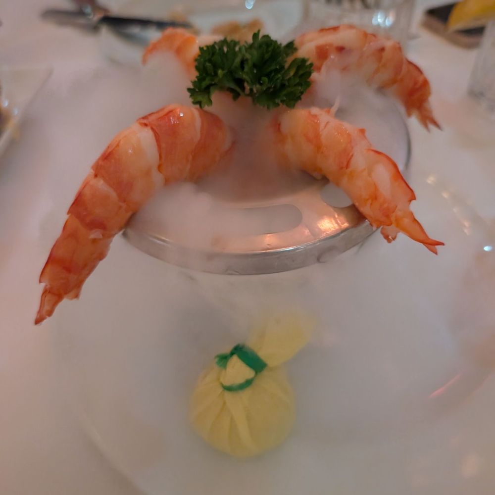 Massive shrimp, good cocktail sauce and powerful horseradish. Massive shrimp, good cocktail sauce and powerful horseradish.