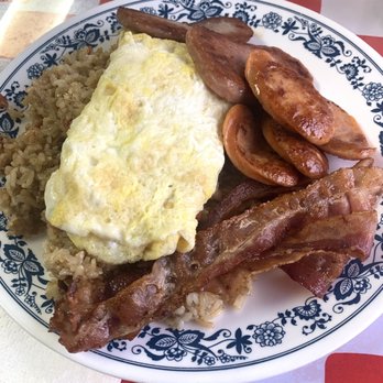 Harry's Café - Deluxe Plate- Spam, Portuguese Sausage, Bacon, Eggs and Fried Rice - Breakfast & Brunch Near Me - Honolulu, Hawaii Harry's Café - Deluxe Plate- Spam, Portuguese Sausage, Bacon, Eggs and Fried Rice - Breakfast & Brunch Near Me - Honolulu, Hawaii