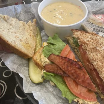 Chicken Salad Chick - A torn in half microwaved piece of bacon, tomato a thin slice of lettuce and the southwest chicken salad. - Southern Near Me - Lake Charles, Louisiana Chicken Salad Chick - A torn in half microwaved piece of bacon, tomato a thin slice of lettuce and the southwest chicken salad. - Southern Near Me - Lake Charles, Louisiana