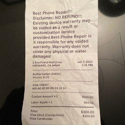 Best Phone Repair - Receipt for repair