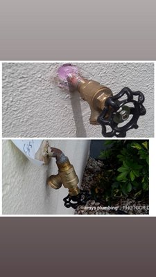 hose bib replacement - both of these hose bibs were damaged by landscappers and they had to have the water off until we arrived, but it was a quick fix and the customer was happy hose bib replacement - both of these hose bibs were damaged by landscappers and they had to have the water off until we arrived, but it was a quick fix and the customer was happy