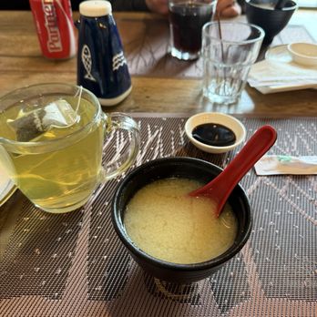 Mori Sushi - Miso soup and hot green tea. - Sushi Bars Near Me - Indianapolis, Indiana