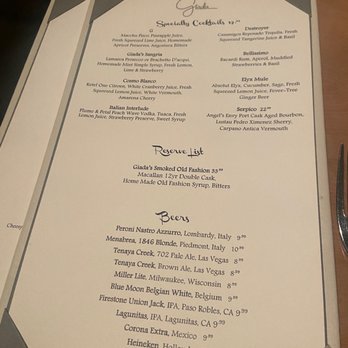 GIADA - Cocktail menu - Italian Near Me - Las Vegas, Nevada