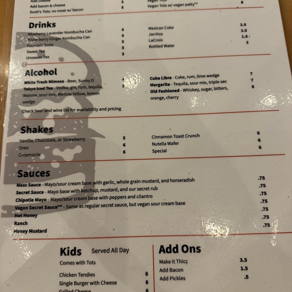Mess Hall - Backside of menu - Burgers Near Me - Wilmington, North Carolina Mess Hall - Backside of menu - Burgers Near Me - Wilmington, North Carolina