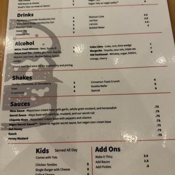 Mess Hall - Backside of menu - Burgers Near Me - Wilmington, North Carolina