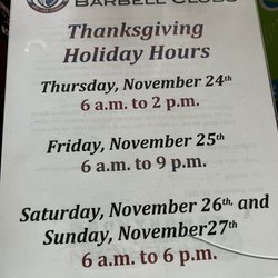 American Barbell Clubs - Thanksgiving hours for 2022